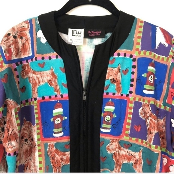 VINTAGE LRW ATLANTA Handpainted Dog Art Jacket Medium Unique Eclectic Dog Lover - Picture 3 of 8